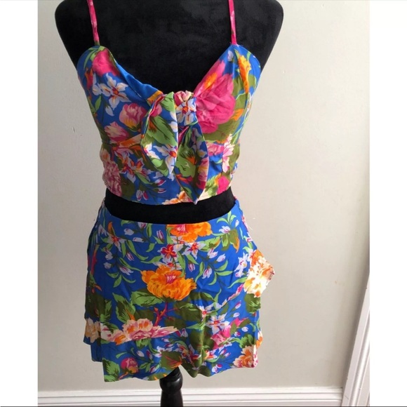 NWT Lottie & Holly B-O-G Collective Floral Crop Top & Shorts Set Skort w Ruffles - Picture 2 of 12